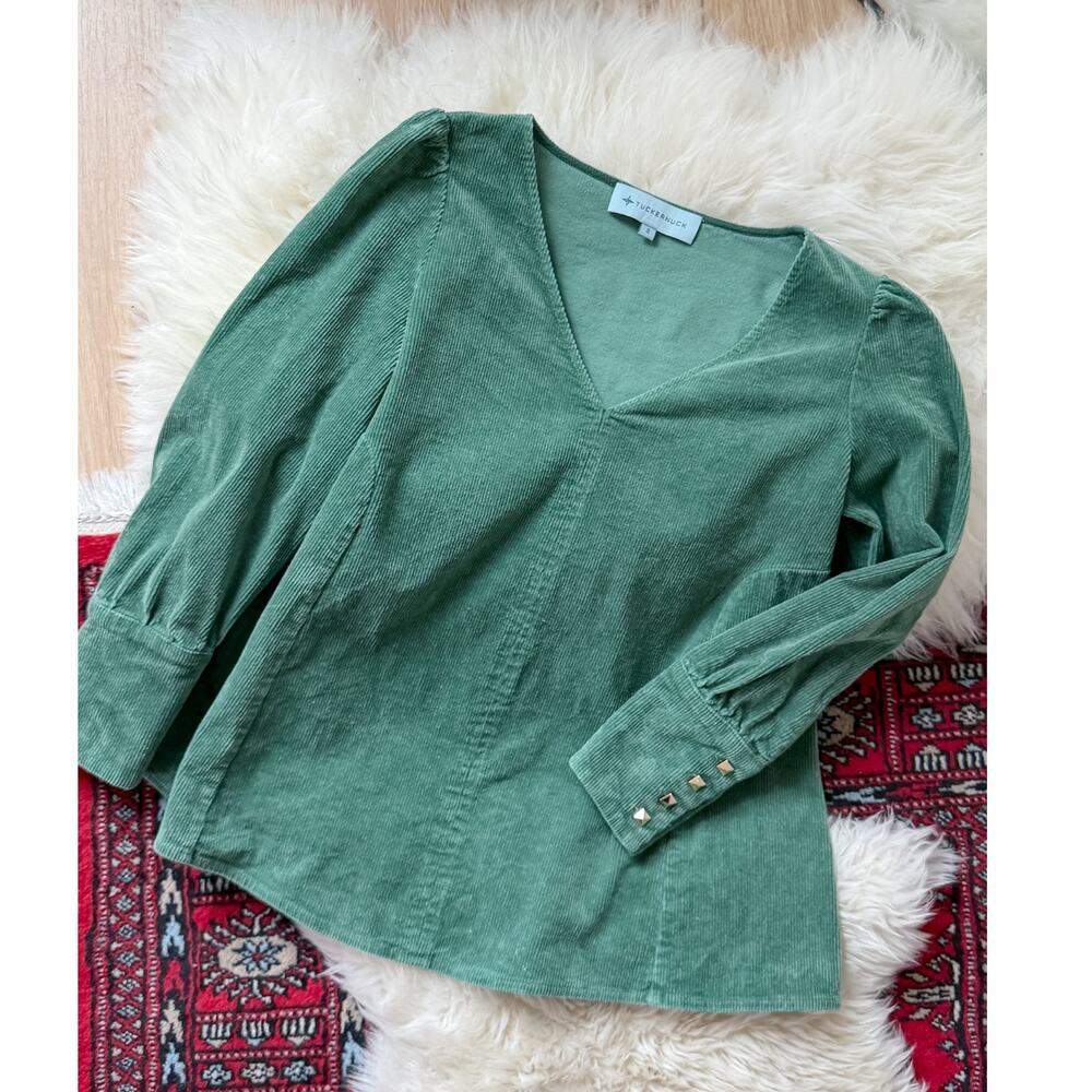 Tuckernuck Sea Sage Green Corduroy Babydoll Top (S) - Picture 2 of 10